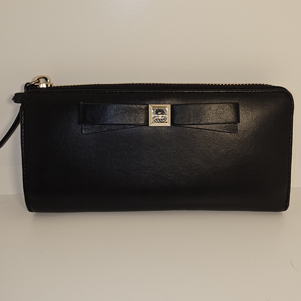 Kate Spade Black Zip Around Wallet with Bow Accent